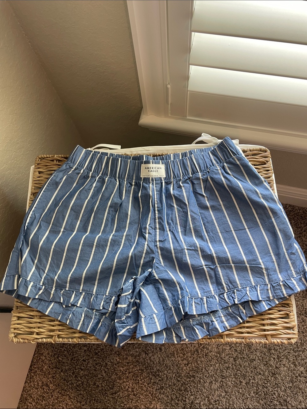 American Eagle Blue and White Striped Shorts